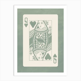 Queen Of Hearts in Sage, College Art, Trendy Card Art, Preppy, y2k Art Print