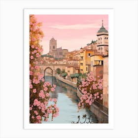 Nice France 5 Vintage Pink Travel Illustration Art Print