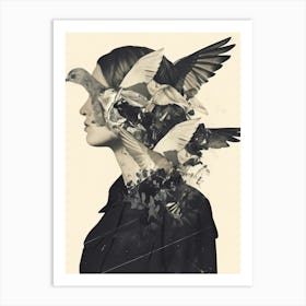 Portrait Of A Woman With Birds Art Print