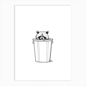 A Minimalist Line Art Piece Of A Raccoon In A Trash Can 2 Art Print