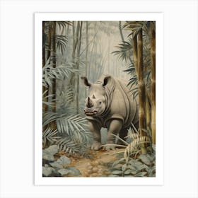 Cold Tones Of A Rhino Walking Through The Jungle 2 Art Print