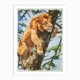 Masai Lion Climbing A Tree Fauvist Painting 1 Art Print