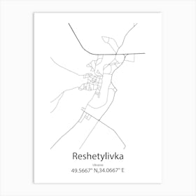 Reshetylivka,Ukraine Minimalist Map Art Print