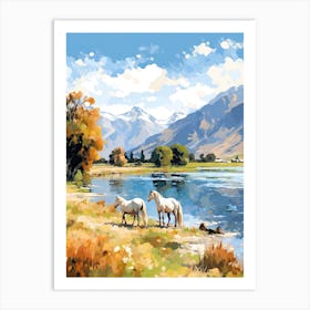 Horses Painting In Queenstown, New Zealand 4 Art Print