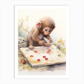 Monkey Painting Board Gaming Watercolour 2 Art Print