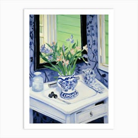 Bathroom Vanity Painting With A Bluebell Bouquet 1 Art Print