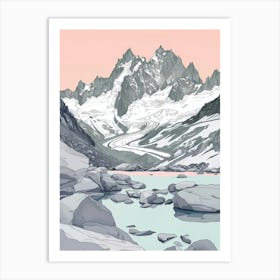 Monte Rosa Switzerland Italy Color Line Drawing (3) Art Print