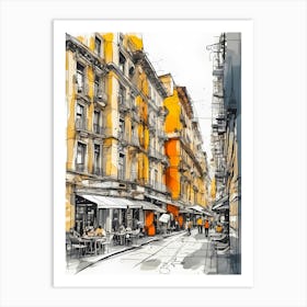 Sketch Of A City Street 1 Art Print