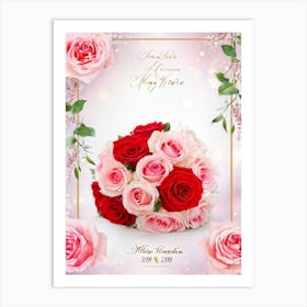 Bouquet Of Vibrant Red And Pink Roses Intertwined With Delicate Babys Breath Cascading As A Lush (3) Art Print