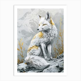 Arctic Fox Precisionist Illustration 4 Art Print