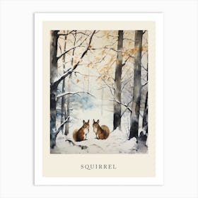 Winter Watercolour Squirrel 3 Poster Art Print