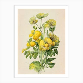 Yellow Flowers Farmhouse Botanical Vintage Art Print