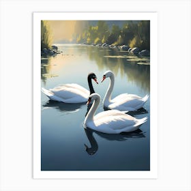 Swans In The River Art Print