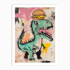 Dinosaur Eating A Hamburger Pink Blue Graffiti Style 2 Art Print