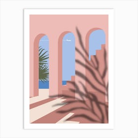 Pink Arches On The Beach. Boho travel art. Morocco poster — boho travel poster Art Print