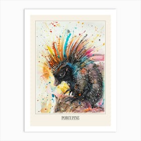 Porcupine Colourful Watercolour 2 Poster Art Print