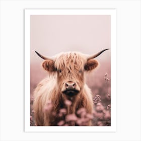 Pink Photography Style Of Highland Cow In The Rain 3 Art Print