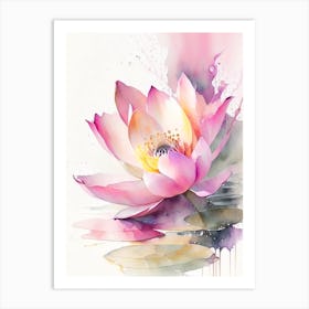 Pink Lotus Storybook Watercolour 1 Art Print