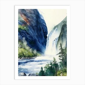 Kjosfossen, Norway Water Colour  (1) Art Print