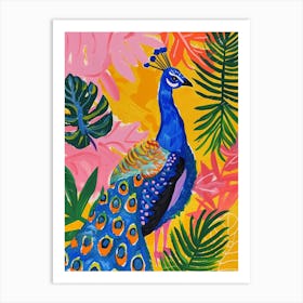 Colourful Tropical Peacock Painting 3 Art Print