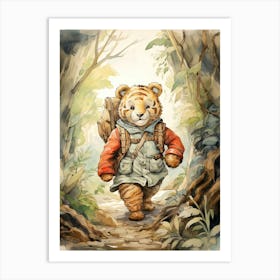 Tiger Illustration Hiking Watercolour 1 Art Print