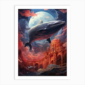 Moon And The Dolphin Art Print