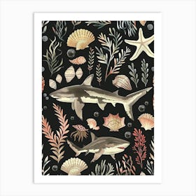 Wobbegong Shark Seascape Black Background Illustration 1 Art Print