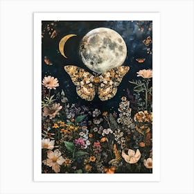 Moon And Butterflies Inspired By William Morris Art Print