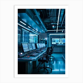 Cyber Industrial Automation Control Room With Sleek Ergonomic Workstations Translucent Holographic 2 1 Art Print