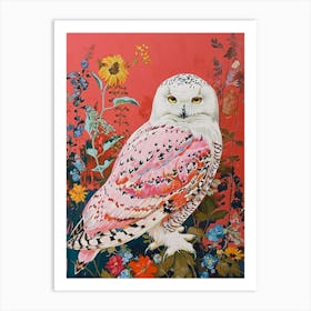 Floral Animal Painting Snowy Owl 4 Art Print