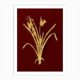 Vintage Summer Snowflake Botanical in Gold on Red n.0590 Art Print