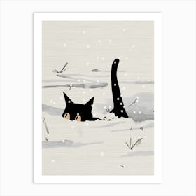 Black Cat In The Snow Art Print