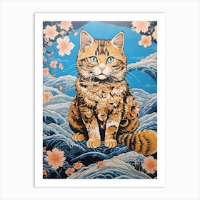 Cat Animal Drawing In The Style Of Ukiyo E 3 Art Print