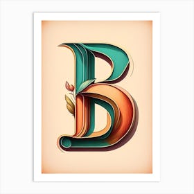 B, Letter, Alphabet Retro Drawing 5 Art Print