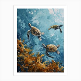 Sea Turtles Underwater Painting Style 2 Art Print