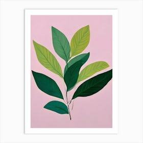 Green Leaves On A Pink Background Art Print