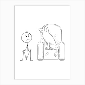 Stick Figure Drawing Of A Man And A Dog Art Print