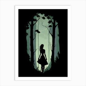 Silhouette Of A Woman In The Forest 1 Art Print