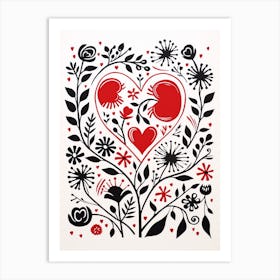 Heart Leaf Pattern Red & Black  1 Art Print