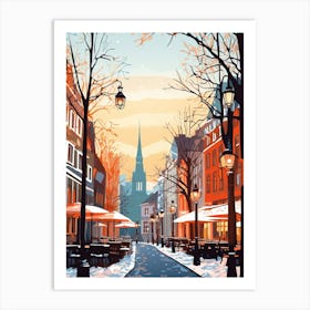 Vintage Winter Travel Illustration Copenhagen Denmark 3 Art Print