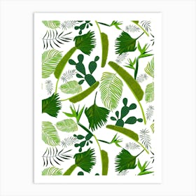Tropical Leaves Cacti Art Print