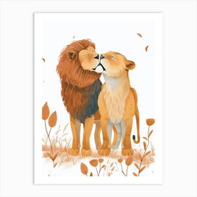 African Lion Mating Rituals Clipart 4 Art Print