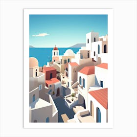 Santorini, Greece, Flat Illustration 2 Art Print