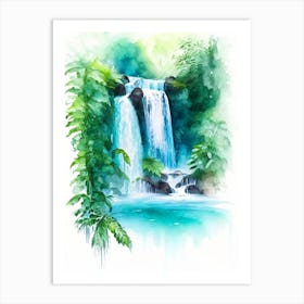 Rio Celeste Waterfall, Costa Rica Water Colour  (2) Art Print