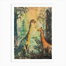 Dinosaur & Giraffe Storybook Painting 2 Art Print