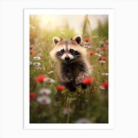 Cute Funny Guadeloupe Raccoon Running On A Field 4 Art Print