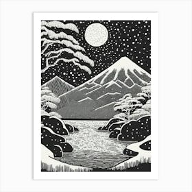 A Winter Evening In A Mountain Onsen Ukiyo-E Style Art Print