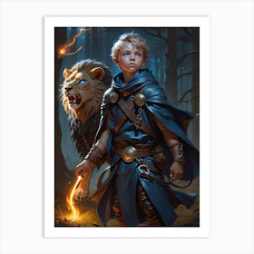 Boy Warrior with Lion. Leonardo Lionhart Art Print