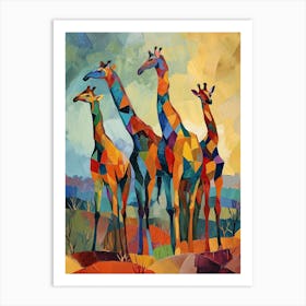 Geometric Warm Tone Giraffes 1 Art Print