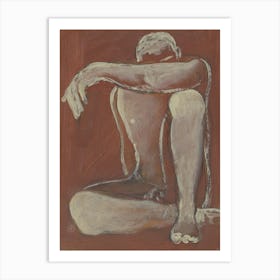 Male Nude Sitted - beige brown man erotic homoerotic minimal figure vertical Anton Maliar painting Art Print